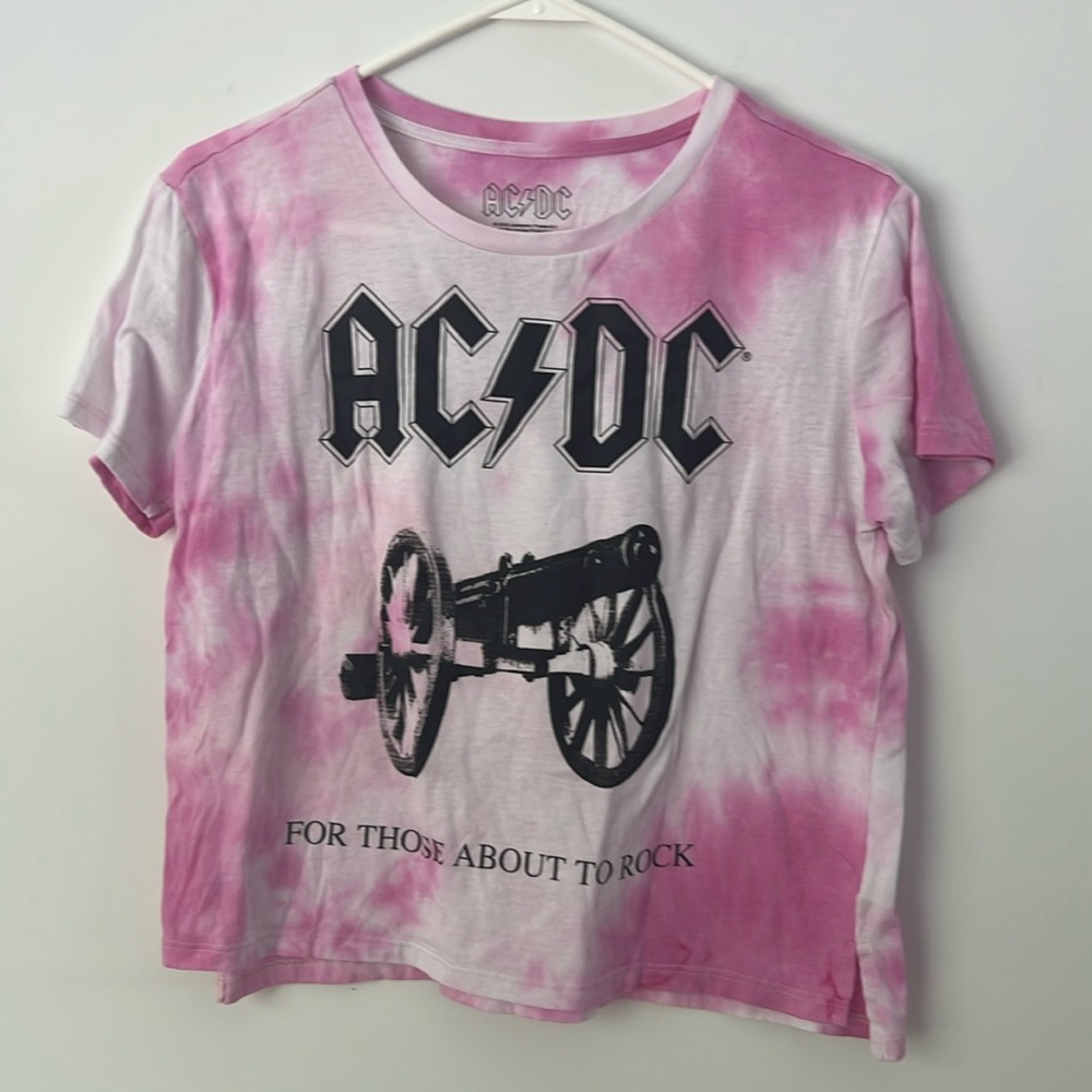 ACDC Rock Band Tie Dye Short Tee || girls size Large, 2020 tag
